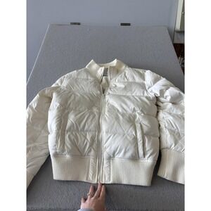 Old Navy Puffer Jacket Womens XL White Frost Free Quilted Bomber Warm Short